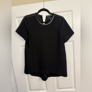 Madewell Black Short Sleeve Top with leather look neck line